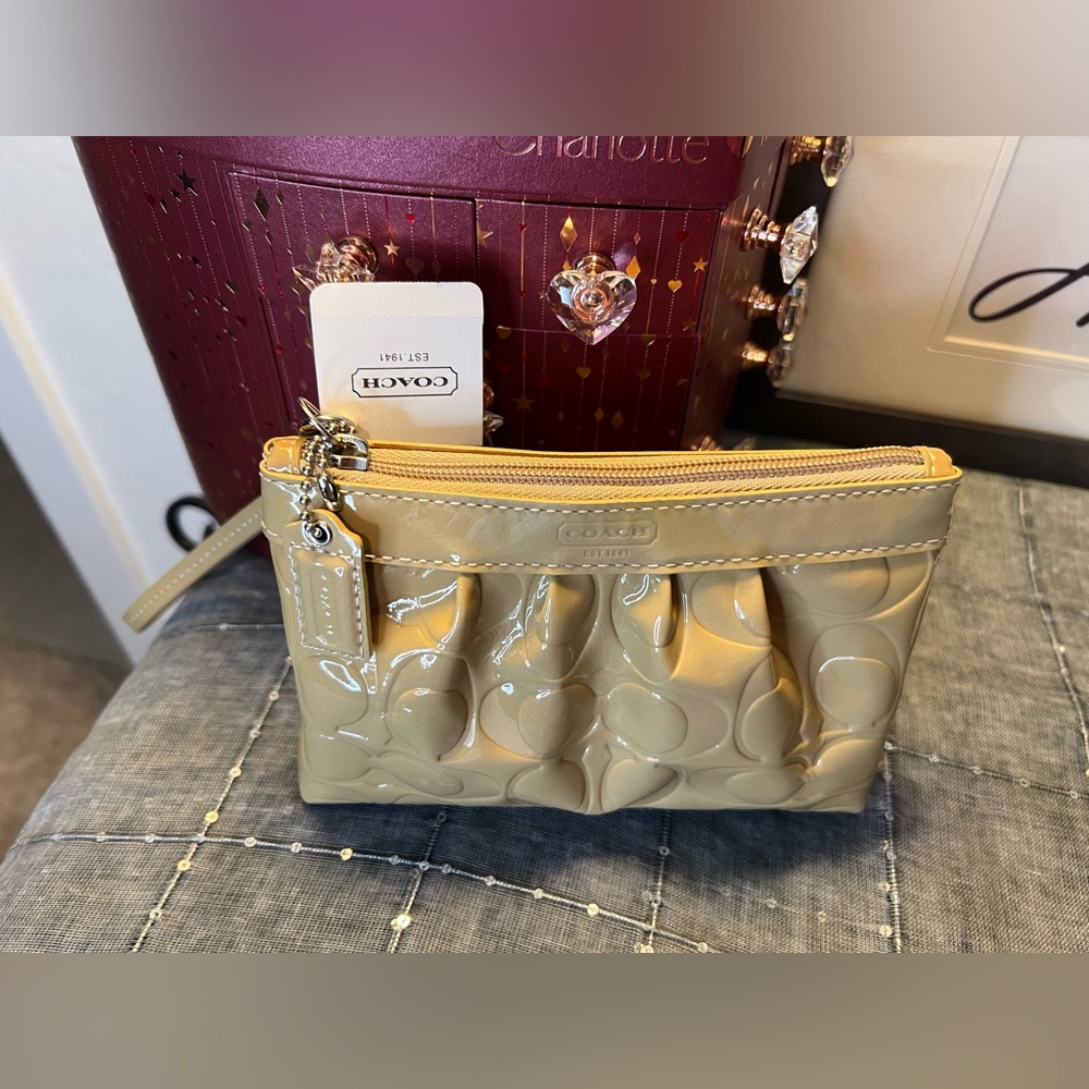 Coach Tan Patent Leather Signature C Wristlet